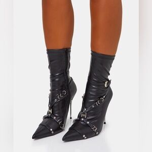 Black Strappy Stiletto Ankle Boots